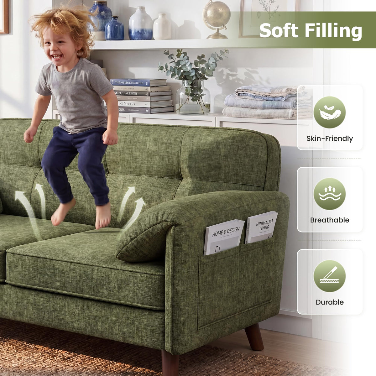Chenille Loveseat with Storage Pockets