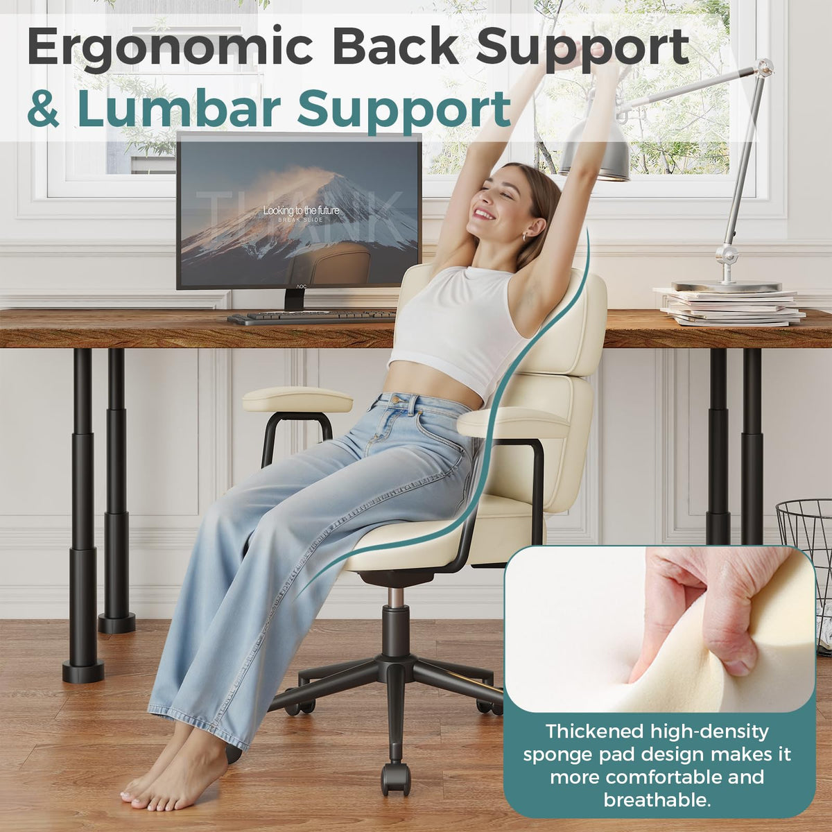 OLIXIS Ergonomic Home Office Desk Chair, PU Leather Computer Chair