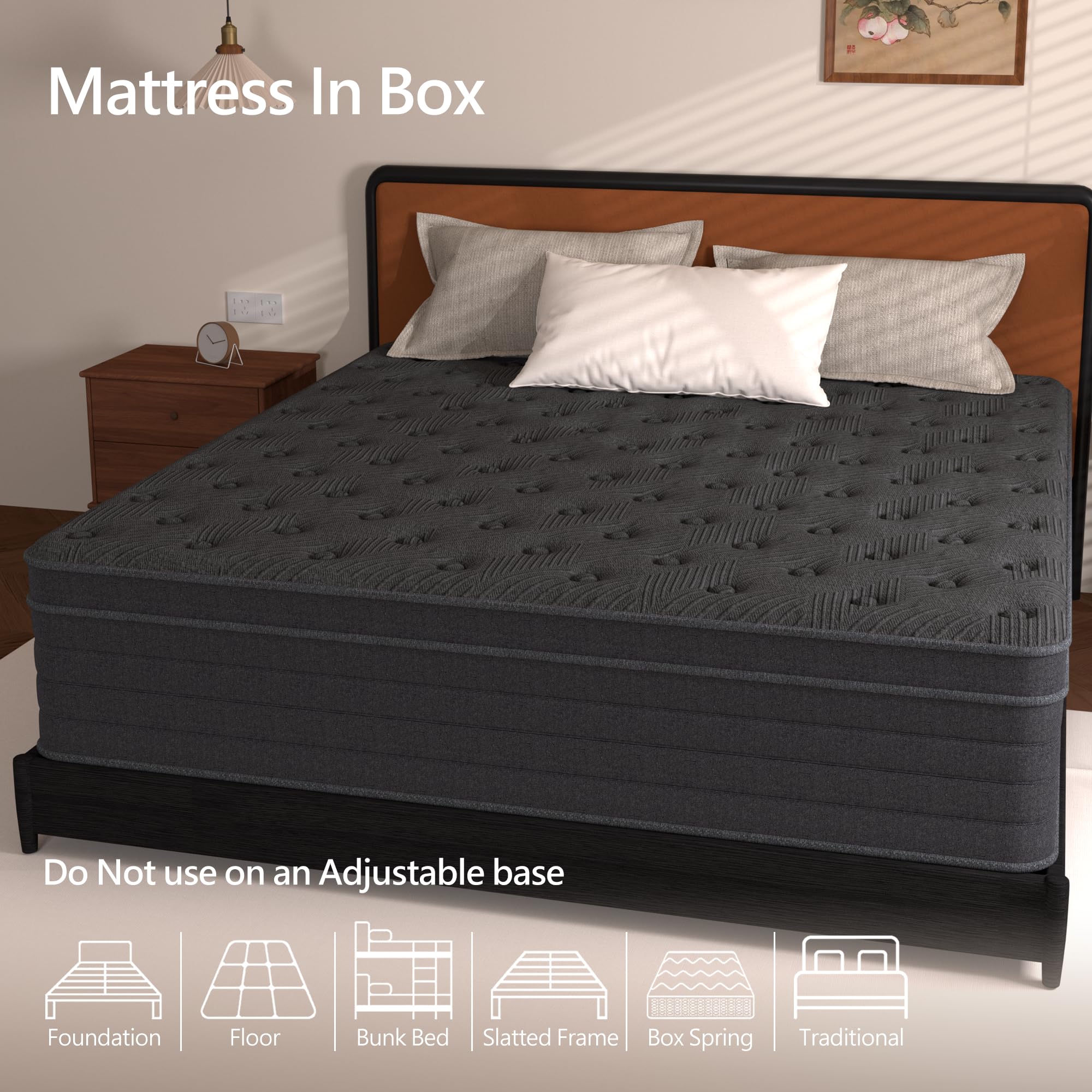 Zhihuvg Queen Size Mattress 14 Inch,Hybrid Mattress in a Box with Individual Pocket Spring,Gel Memory Foam Queen Mattress,Breathable Supportive and Pressure Relief for Cool Night,Medium Firm