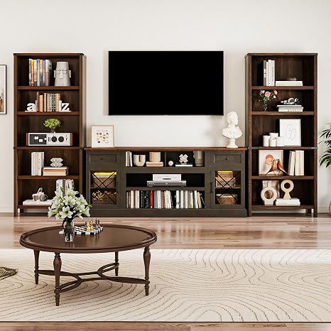 3-Piece Living Room Set – 70" TV Stand with LED & 71" Bookcases
