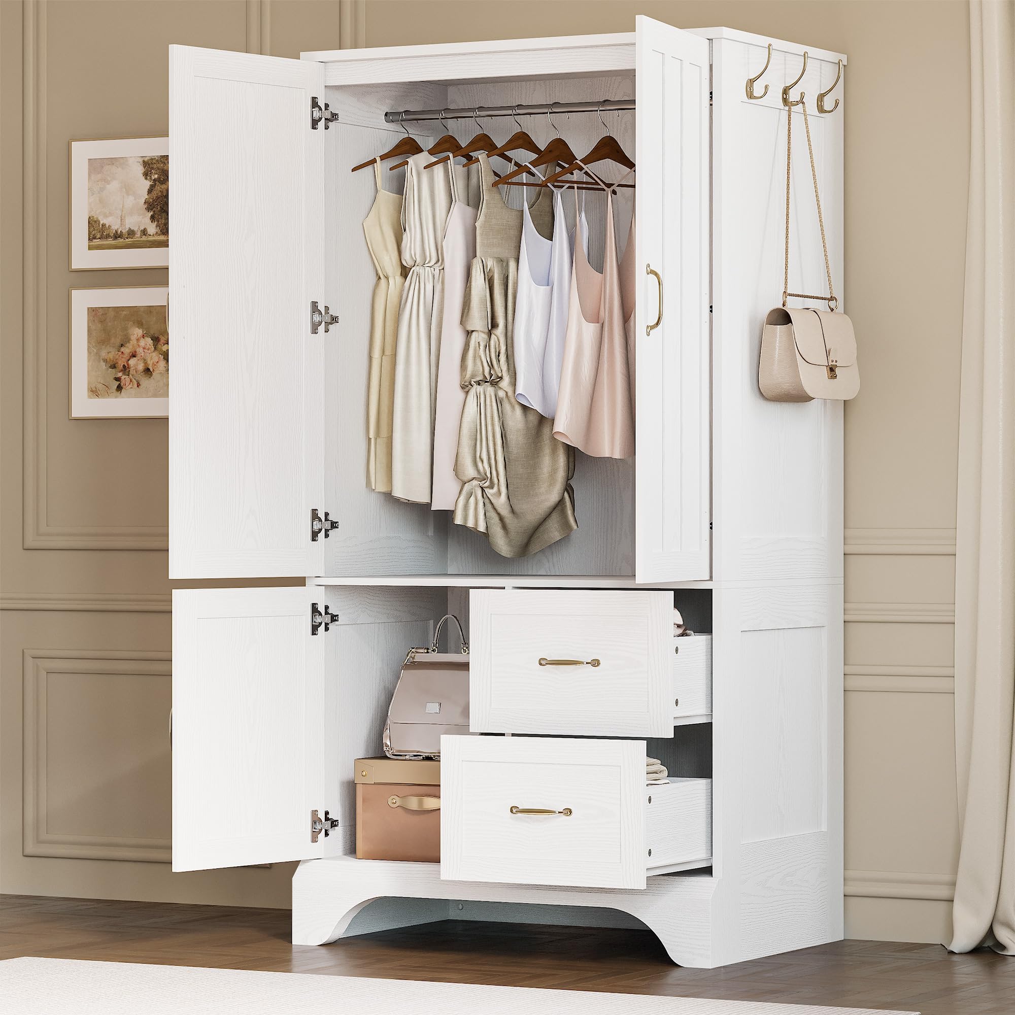 3-Door Wardrobe Armoire with Mirror & Drawers