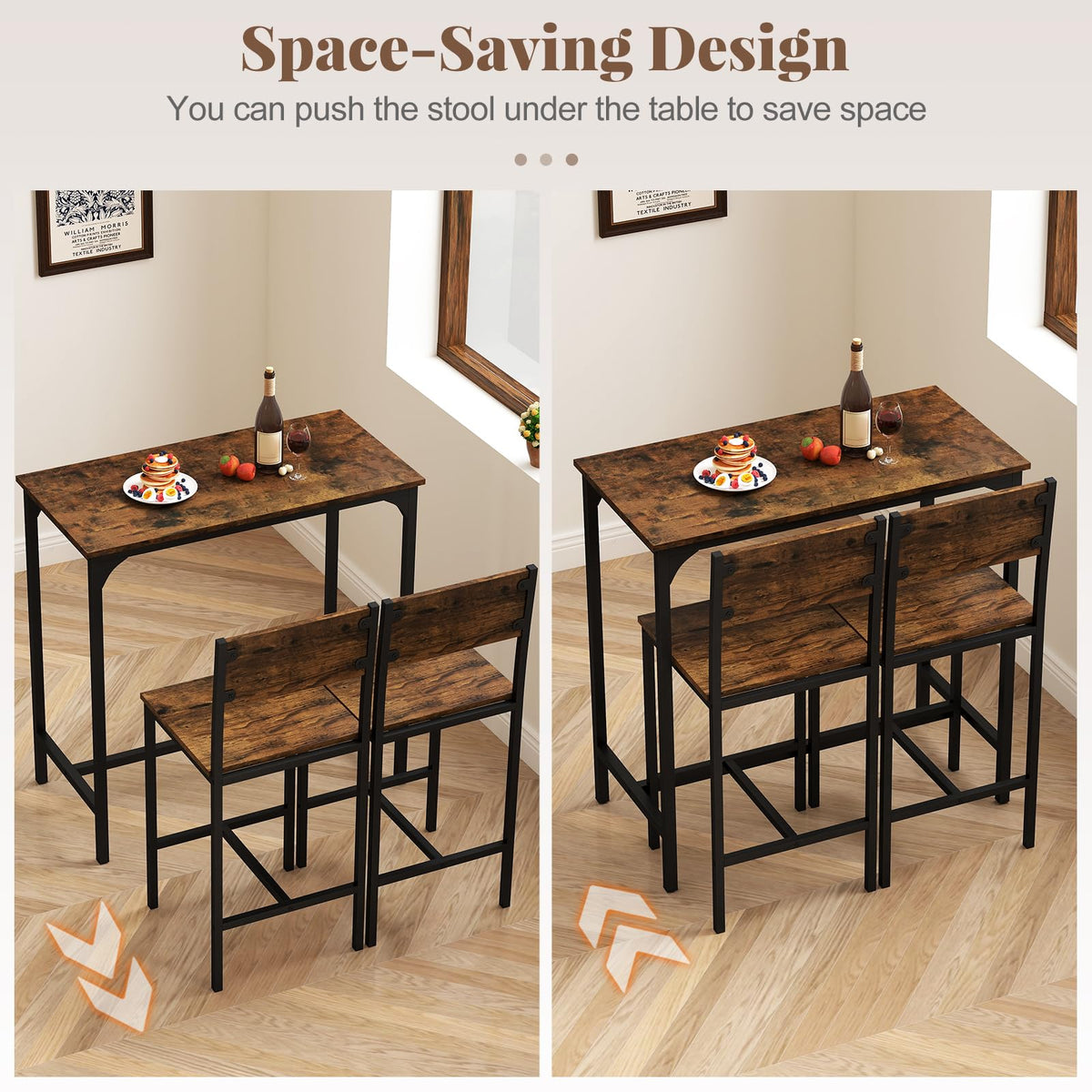 Tangkula 3 Piece Counter Height Bar Table Set, Pub Table & Chairs Set of 2