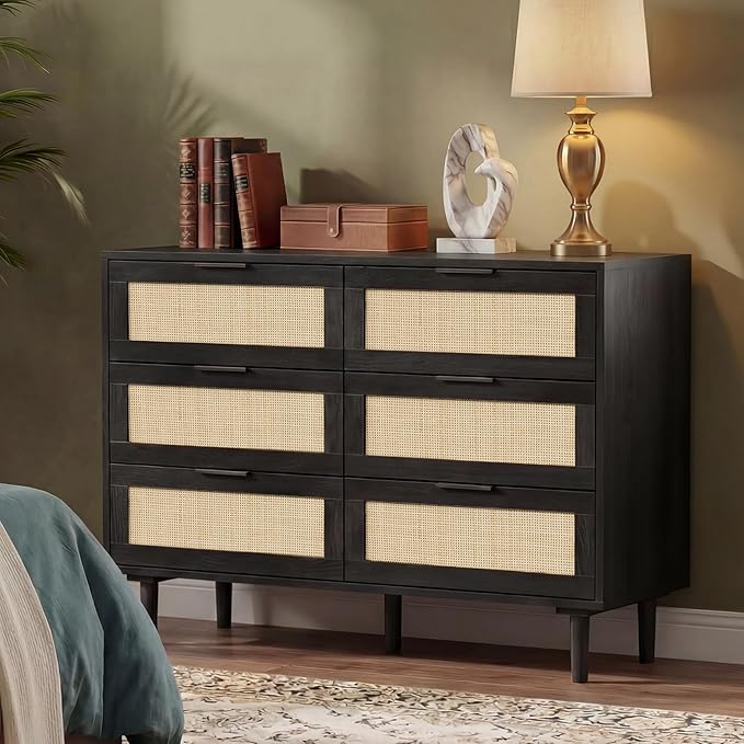 6-Drawer Rattan Dresser