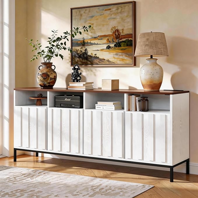 70" Buffet Sideboard Cabinet with Power Outlets & Adjustable Shelves