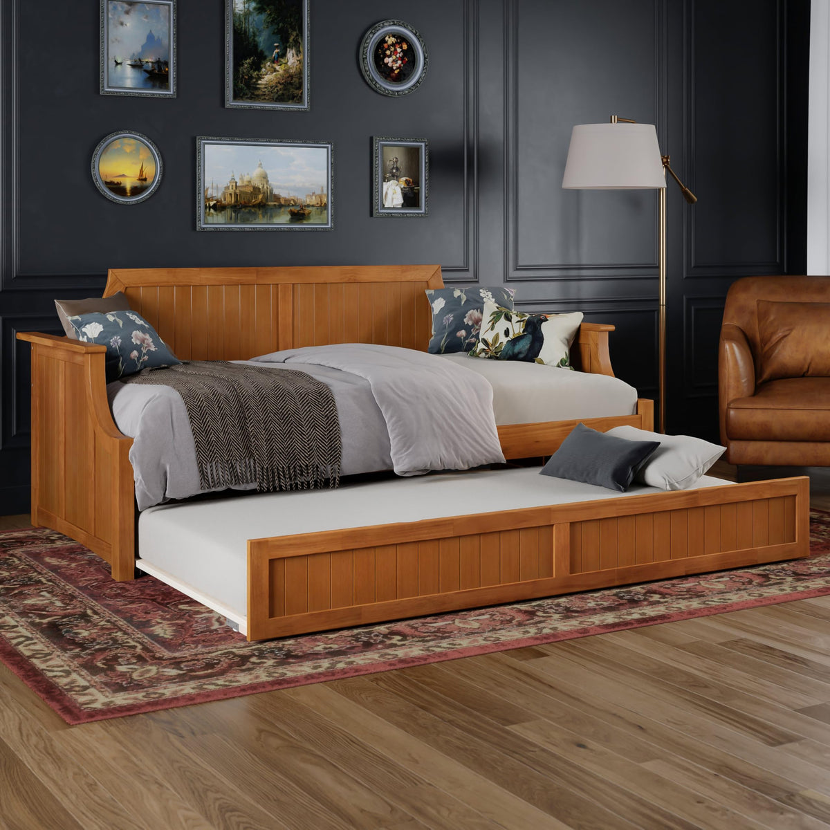 AFI, Cambridge Twin Wood Daybed with Twin Trundle, Light Toffee