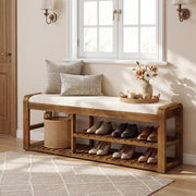 Solid Wood Shoe Storage Bench with Cushion