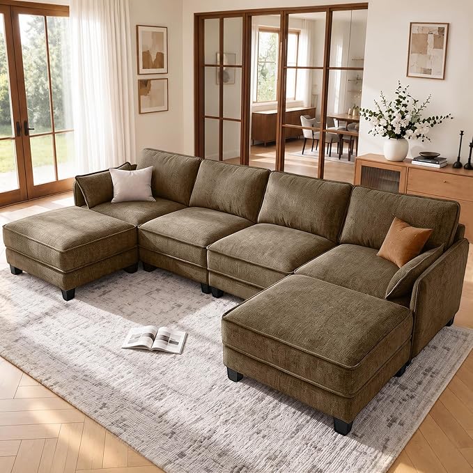 U-Shaped Chenille Modular Sectional