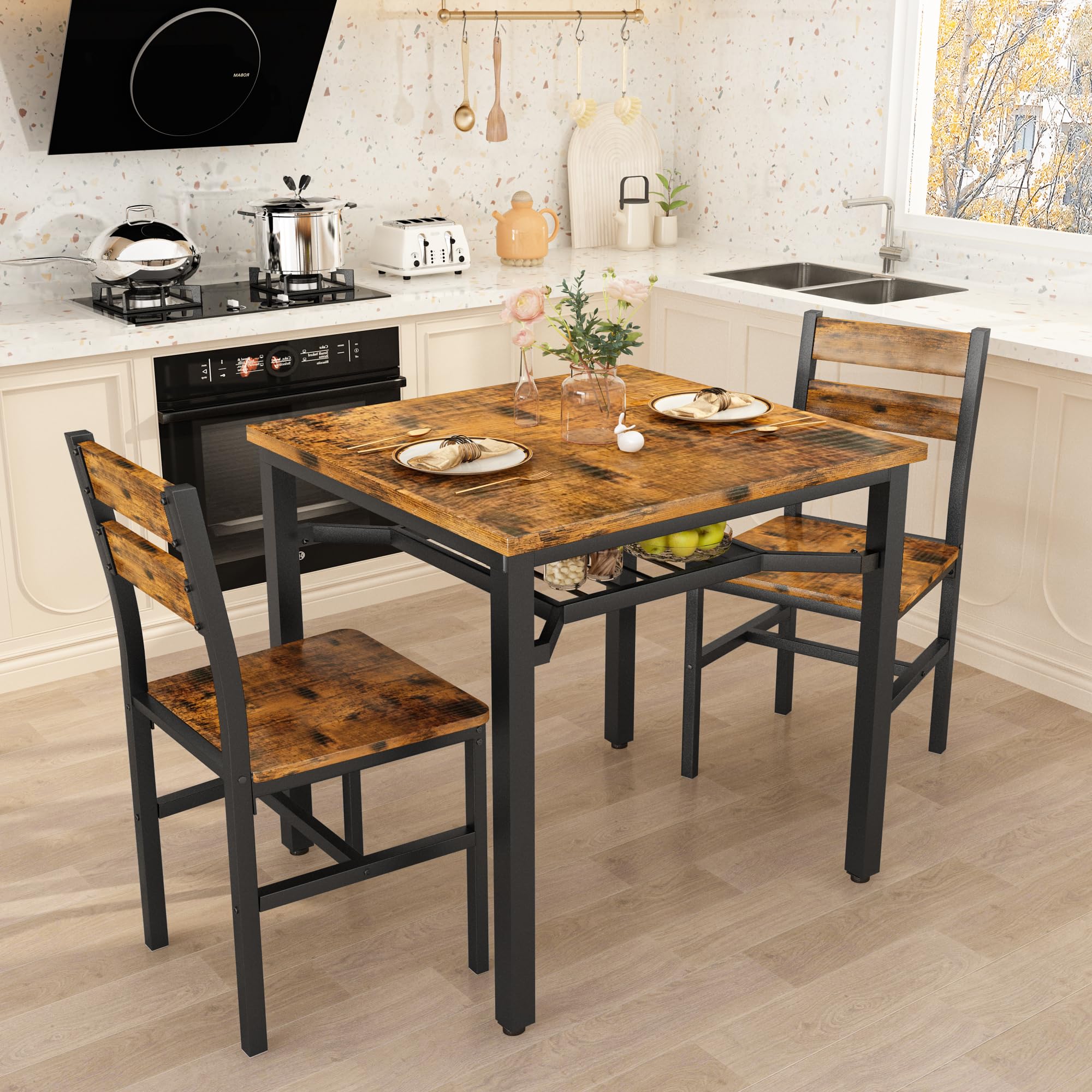 3-Piece Farmhouse Dining Table Set for 2