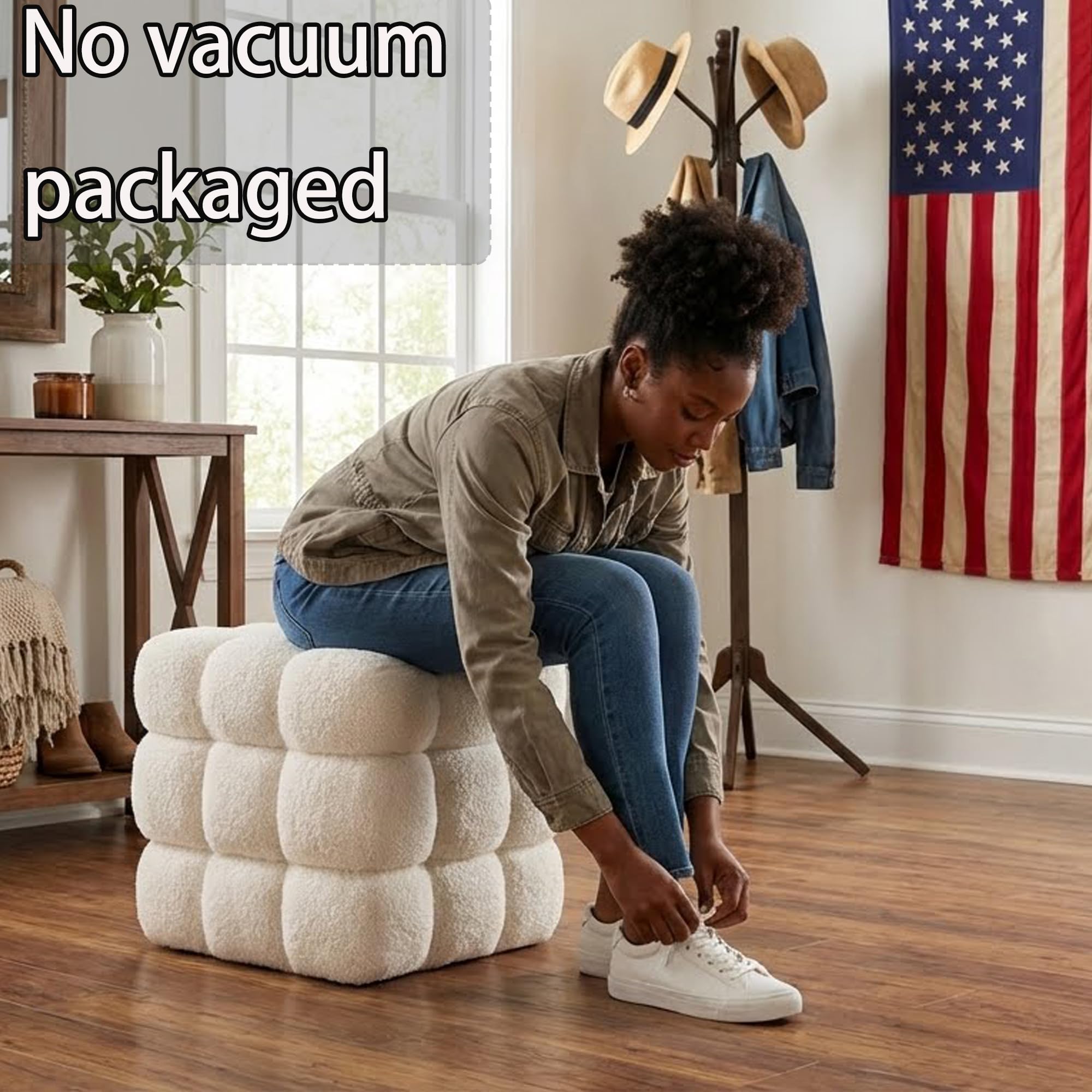 Sherpa Square Ottoman – Boucle Cube Pouf