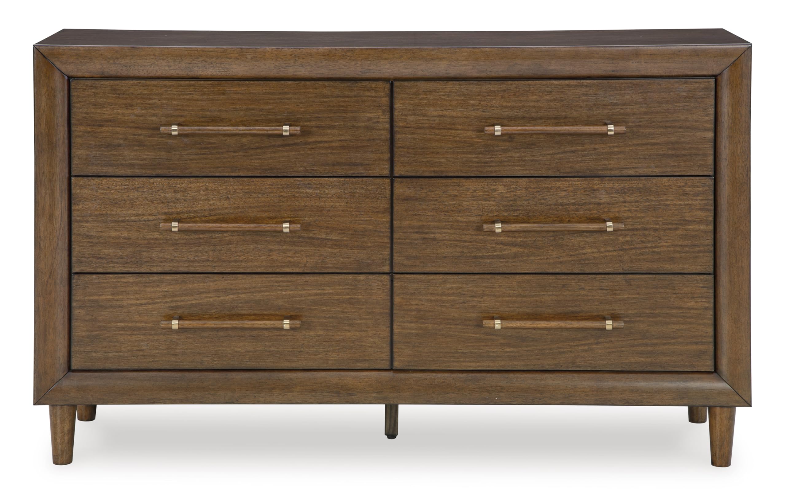 Signature Design by Ashley Lyncott Six-Drawer Dresser, Felt Lined Top Drawers, Round Tapered Legs, Hardwood Solids, 61.25' W x 17.88' D x 37.5' H, Brown