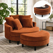GKUOMEOLE Oversized Accent Barrel Chair Large Round Chair 70.35" Chenille Lounge Chair with Multifunctional Ottoman&5 Throw Pillows Brown