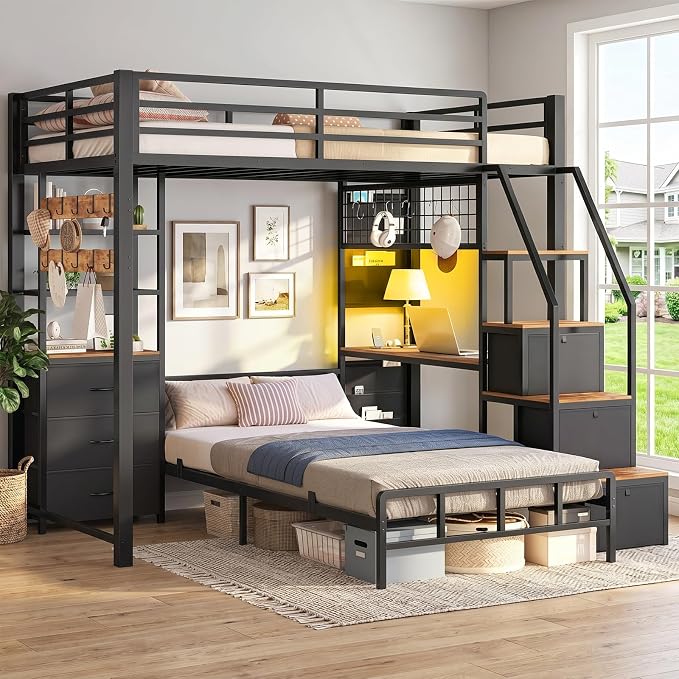 Twin Bunk Bed with Desk and Storage