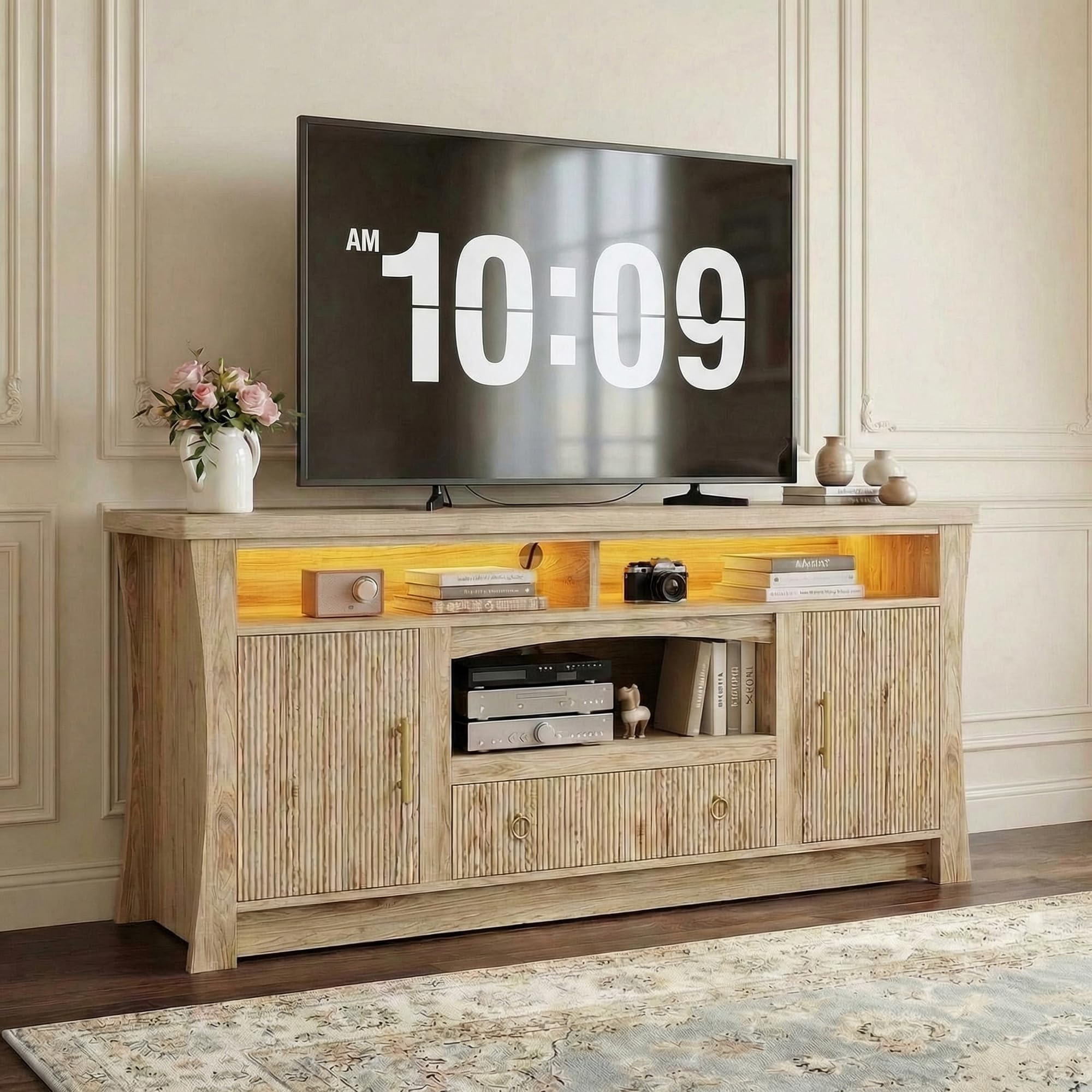 TV Stand with LED Lights & Power Outlet – Fits up to 65"