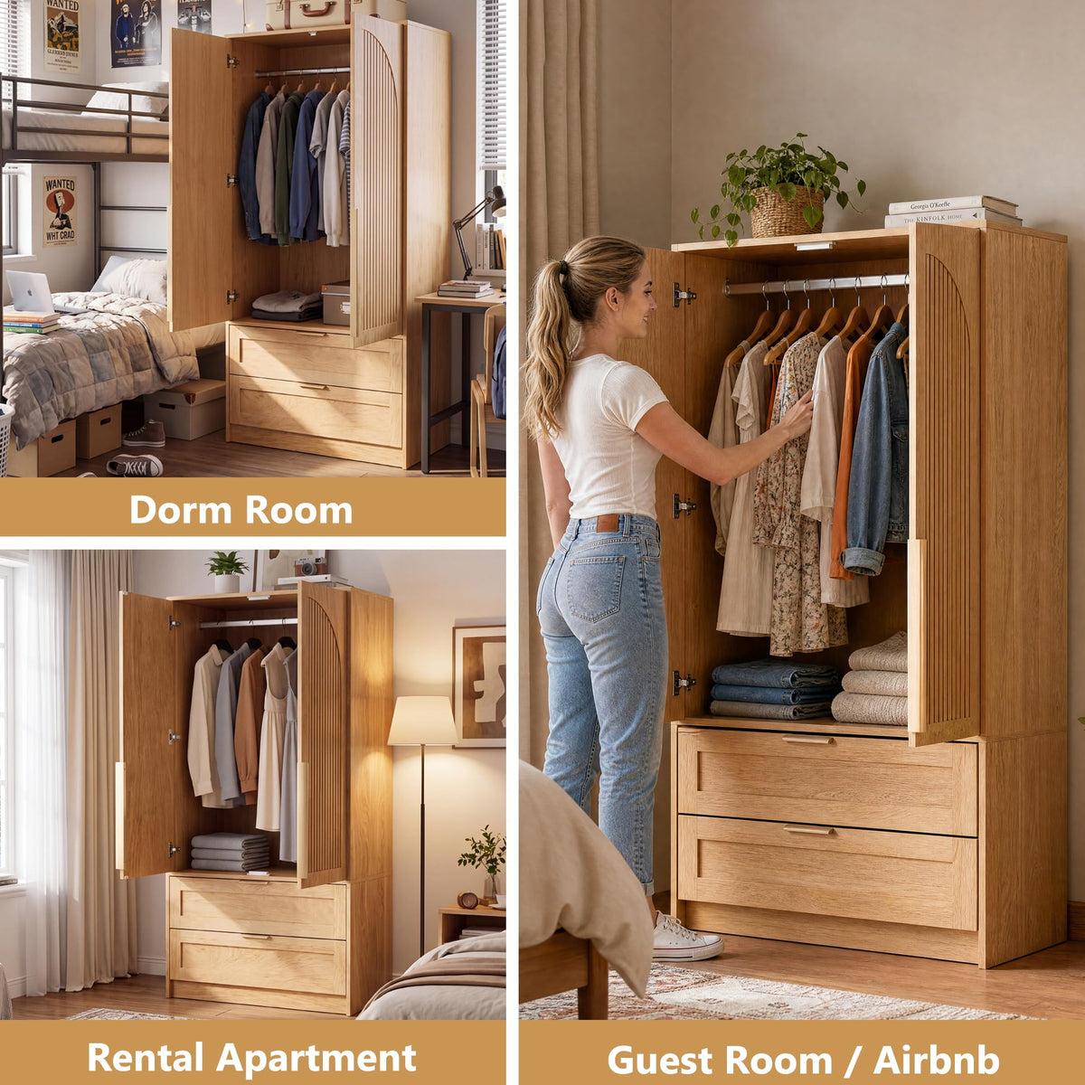 Fluted Wardrobe with 2 Drawers