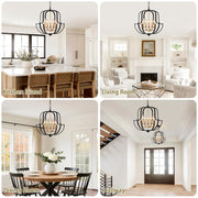 QMNHAU 19" Black and Gold Chandelier for Dining Room, 5-Light Rustic Farmhouse Chandeliers Modern Industrial Hanging Pendant Light for Kitchen Entryway Hallway Foyer Living Room
