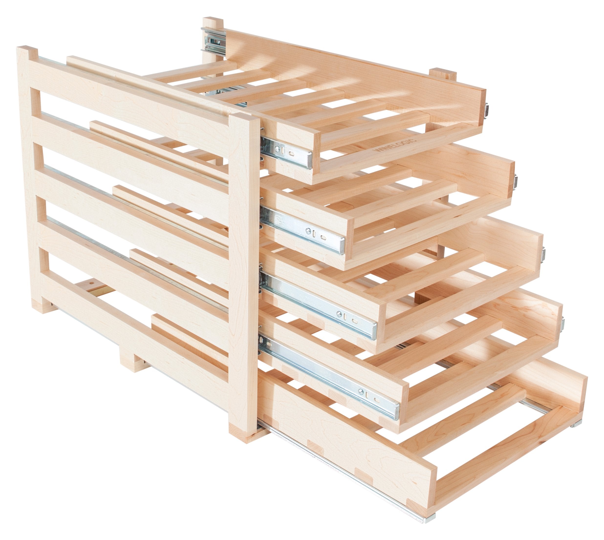 Wine Logic In-Cabinet Sliding Tray Wine Rack, 30-Bottle, Solid Maple Wood, Unstained with Clear Satin Lacquer Finish