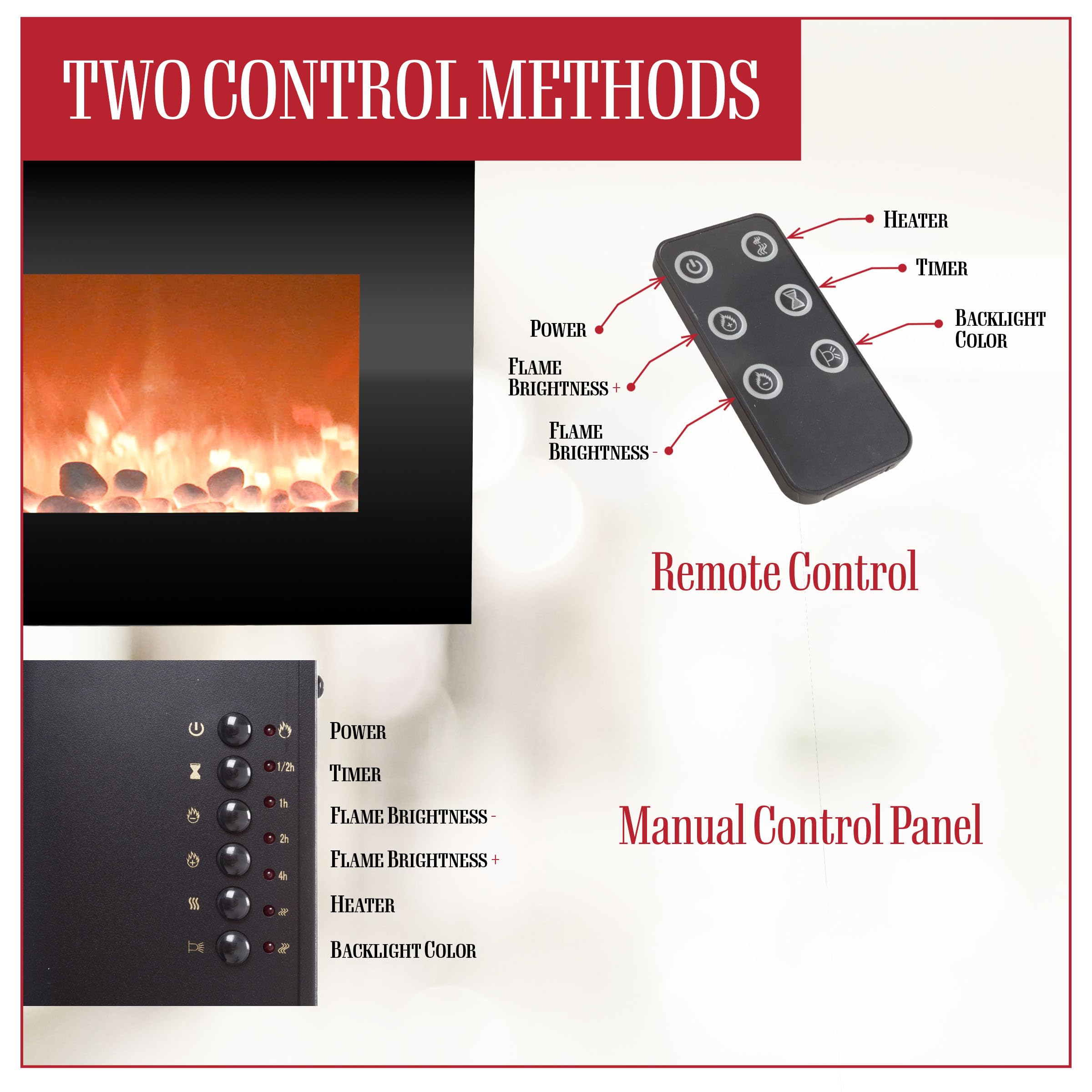 Wall-Mounted Electric Fireplace with 13 Backlight Colors