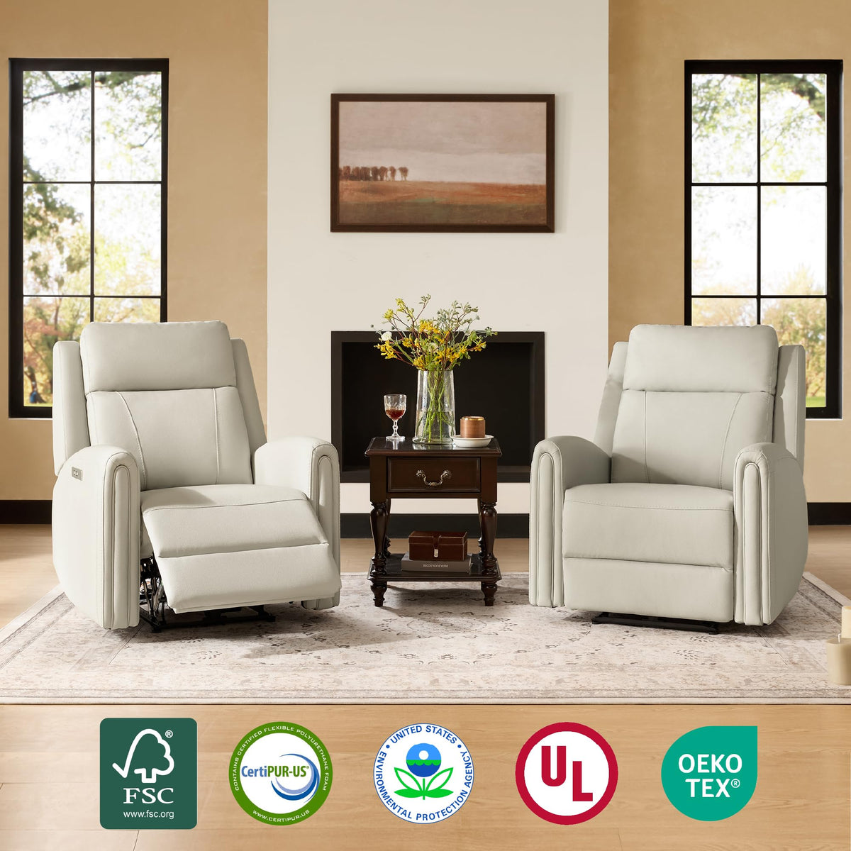 Watson & Whitely Zero Wall Power Recliner Chair for Small Spaces, Cream