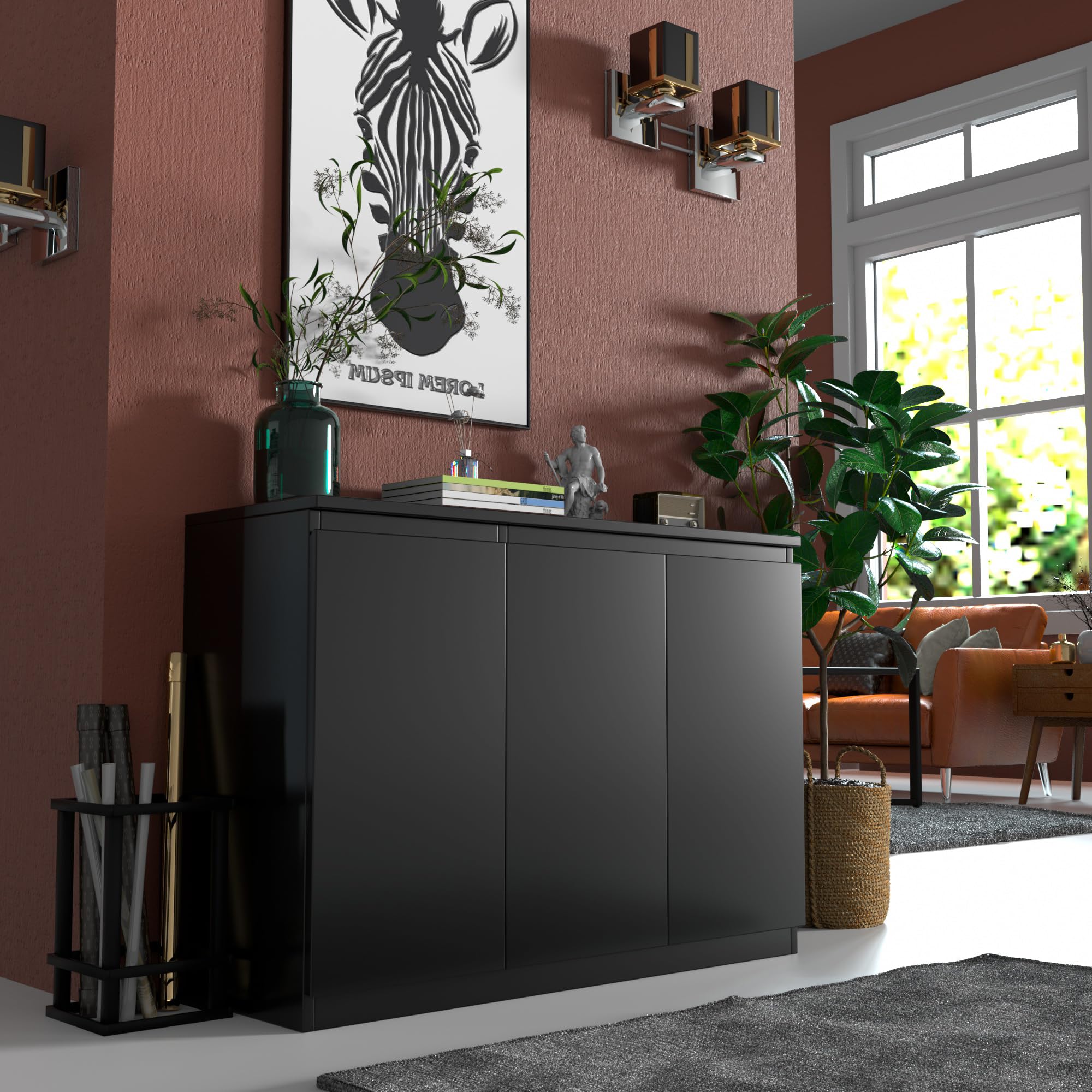 3-Door Buffet Cabinet Sideboard with Adjustable Shelves