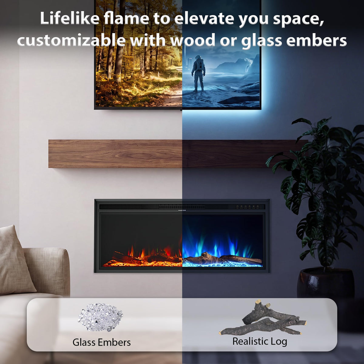 Nexfurn 42 Inch Electric Fireplace Heater, Recessed Wall Mounted