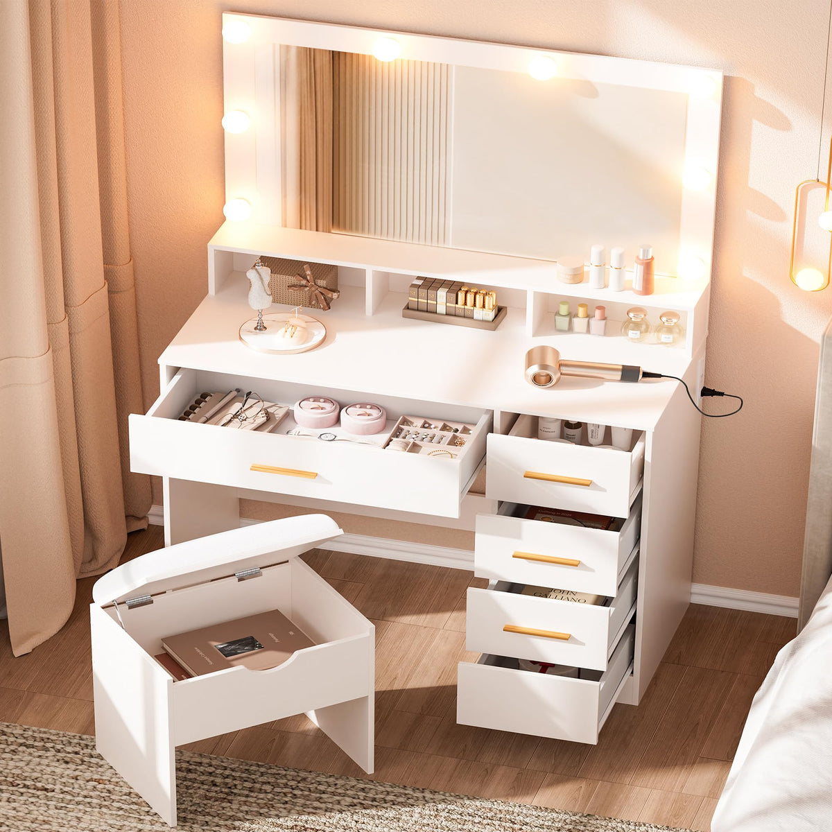 LED Makeup Vanity with Stool