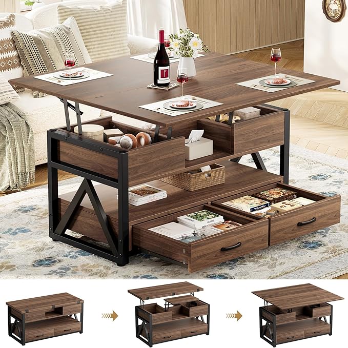 4-in-1 Lift Top Coffee Table with Storage
