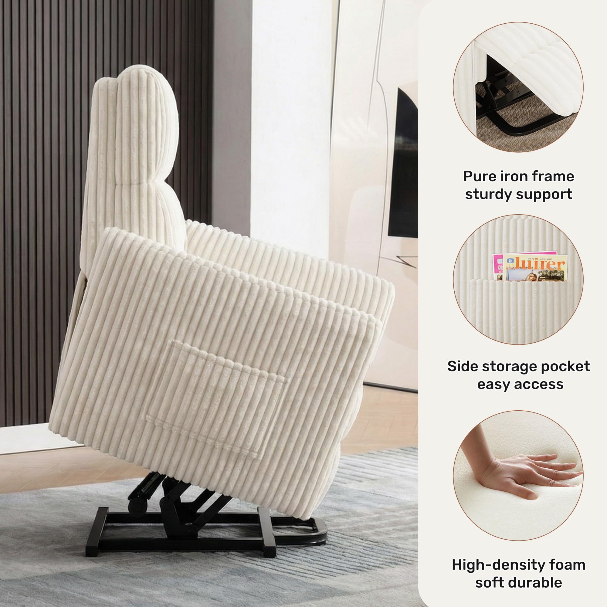 Power Lift Recliner Chair – Round Plush Faux Fur with Footrest