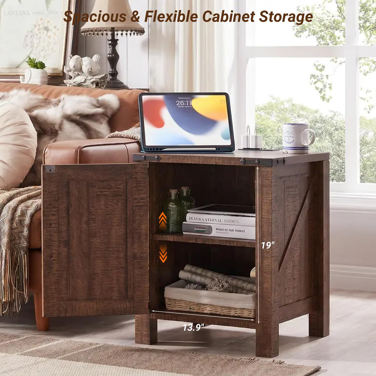 OKD 18" Farmhouse End Table Set of 2, Reclaimed Barnwood