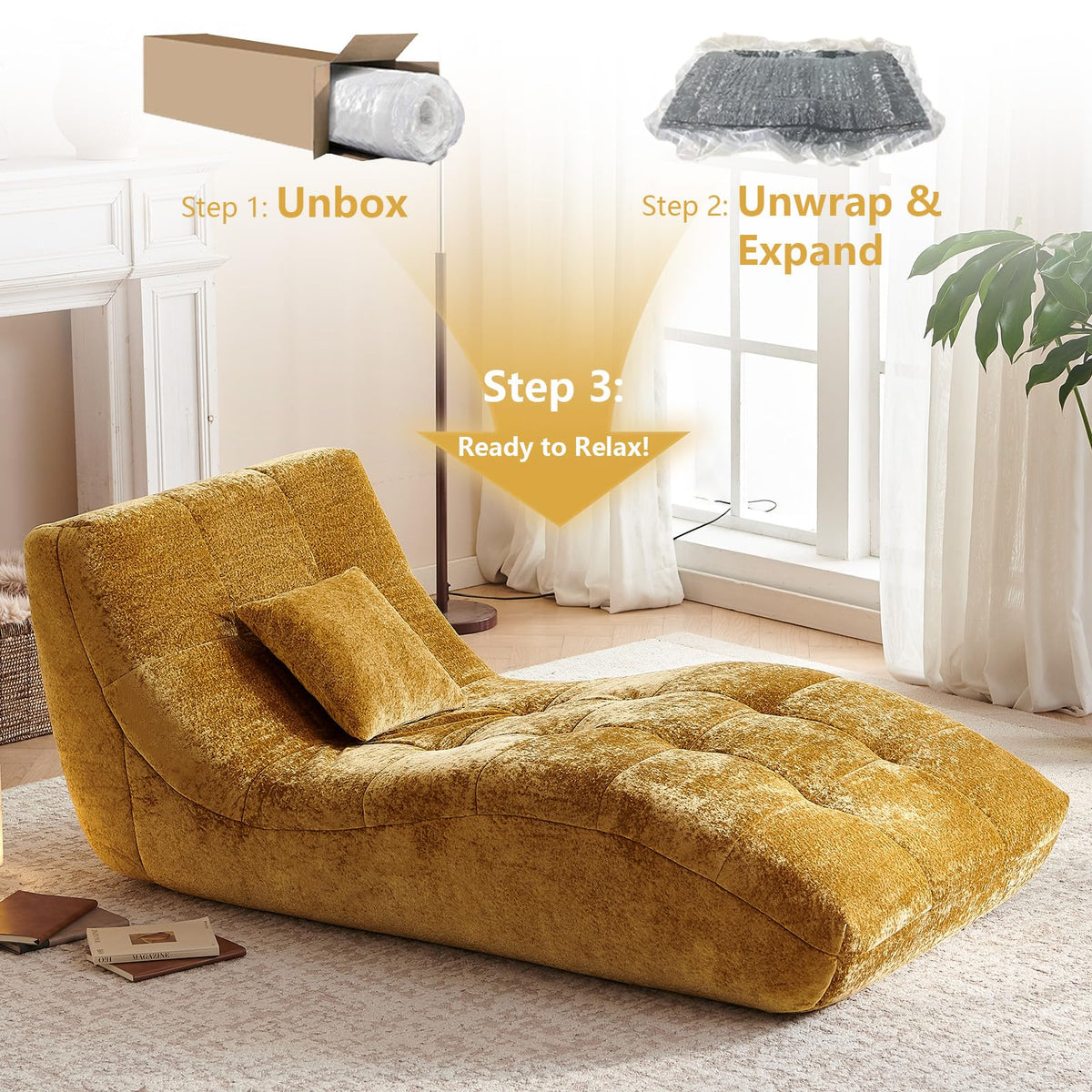 Yellow Tufted Chaise Lounge