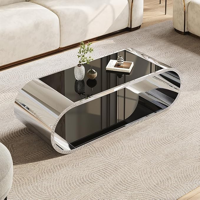 Oval Coffee Table with Faux Stone Top & Gold Steel Base