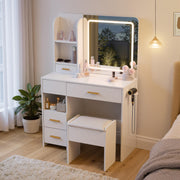 LED Makeup Vanity Desk with Mirror, Drawers & Storage Stool