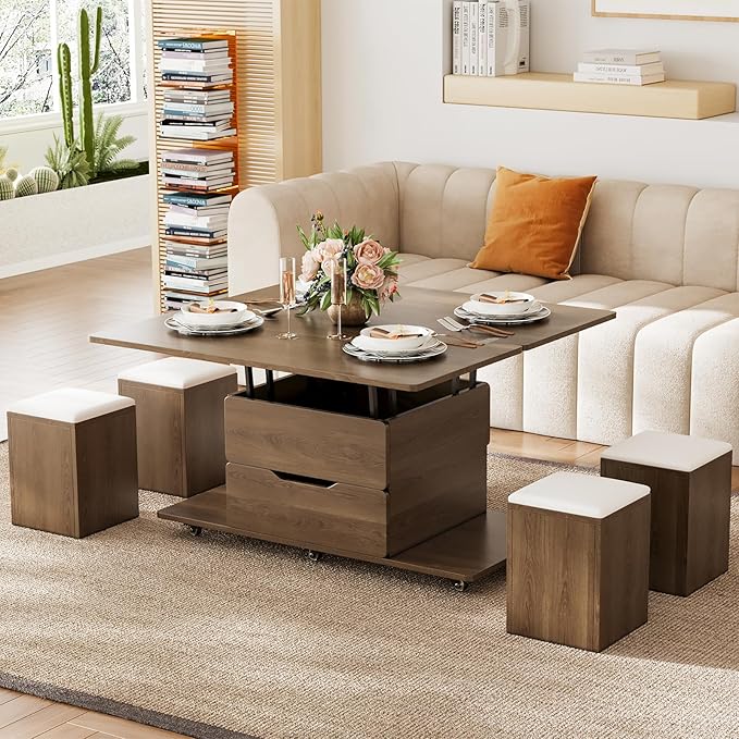 Lift-Top Coffee Table with Stools & Hidden Storage