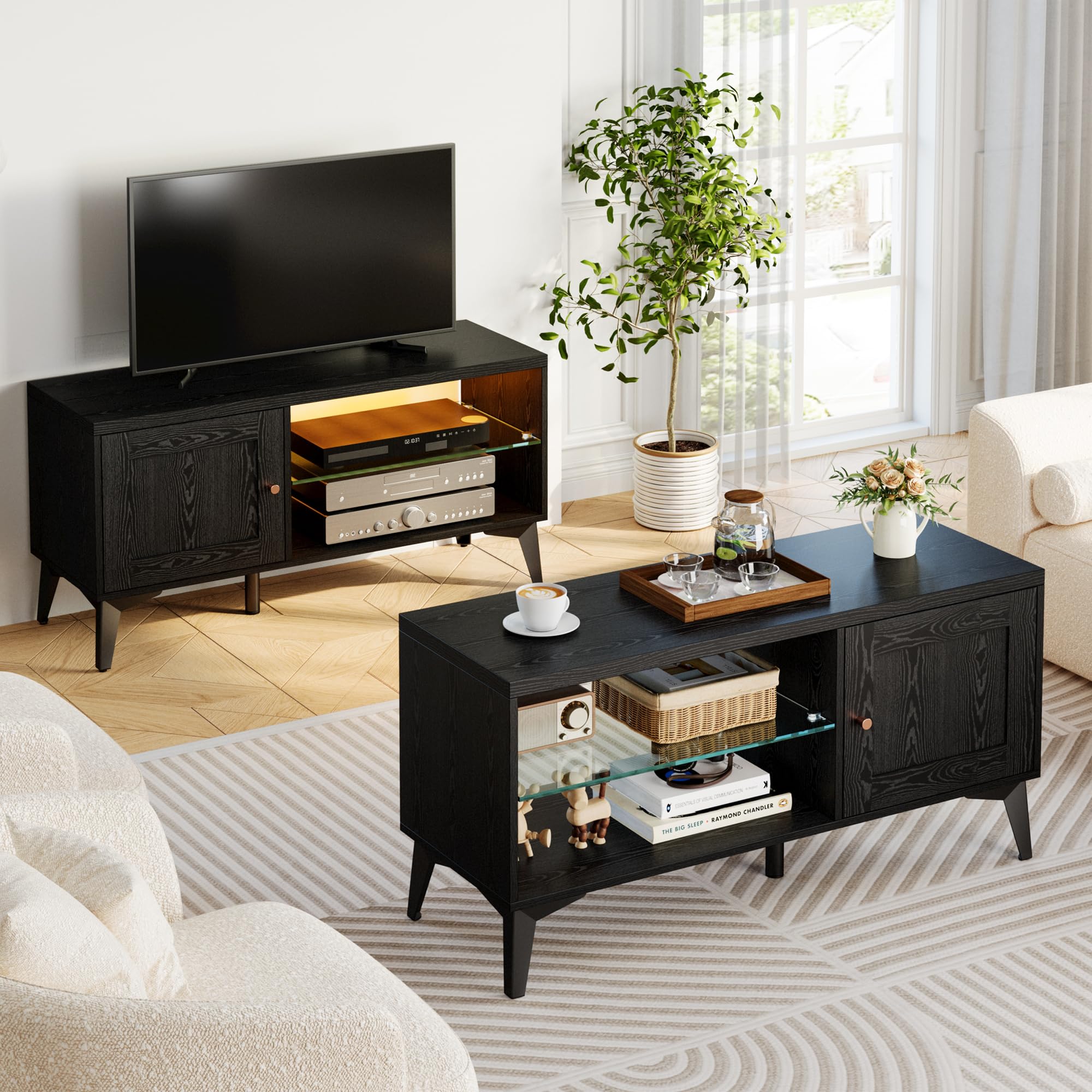 80" 2-in-1 TV Stand with LED Lights & Charging Station
