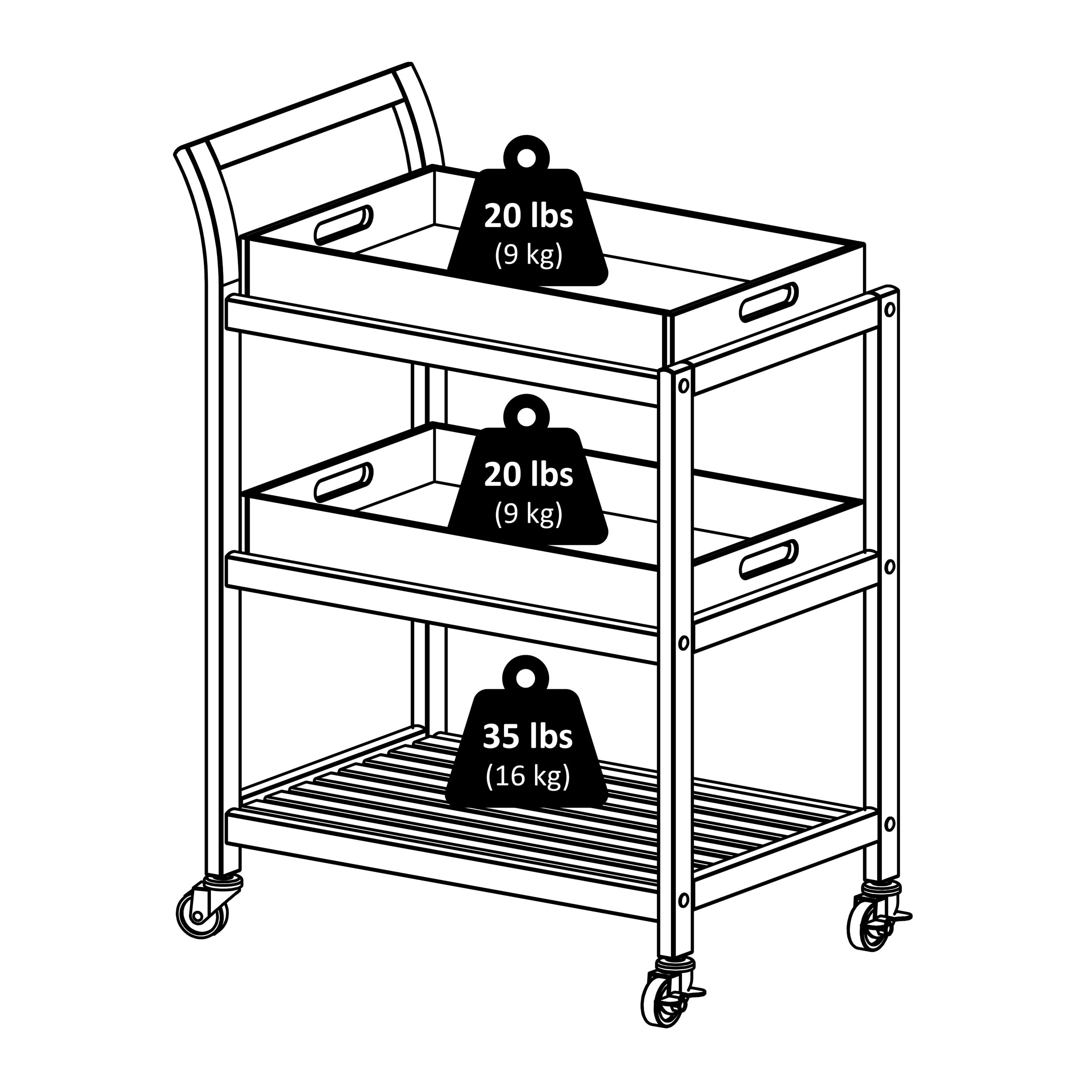 Winsome Albert 3-Tier Serving Cart, 33" in Walnut, Rolling Utility Bar Cart with Wheels for Snacks, Drinks, Kitchen Essentials, Storage & Organization for the Home or Apartment