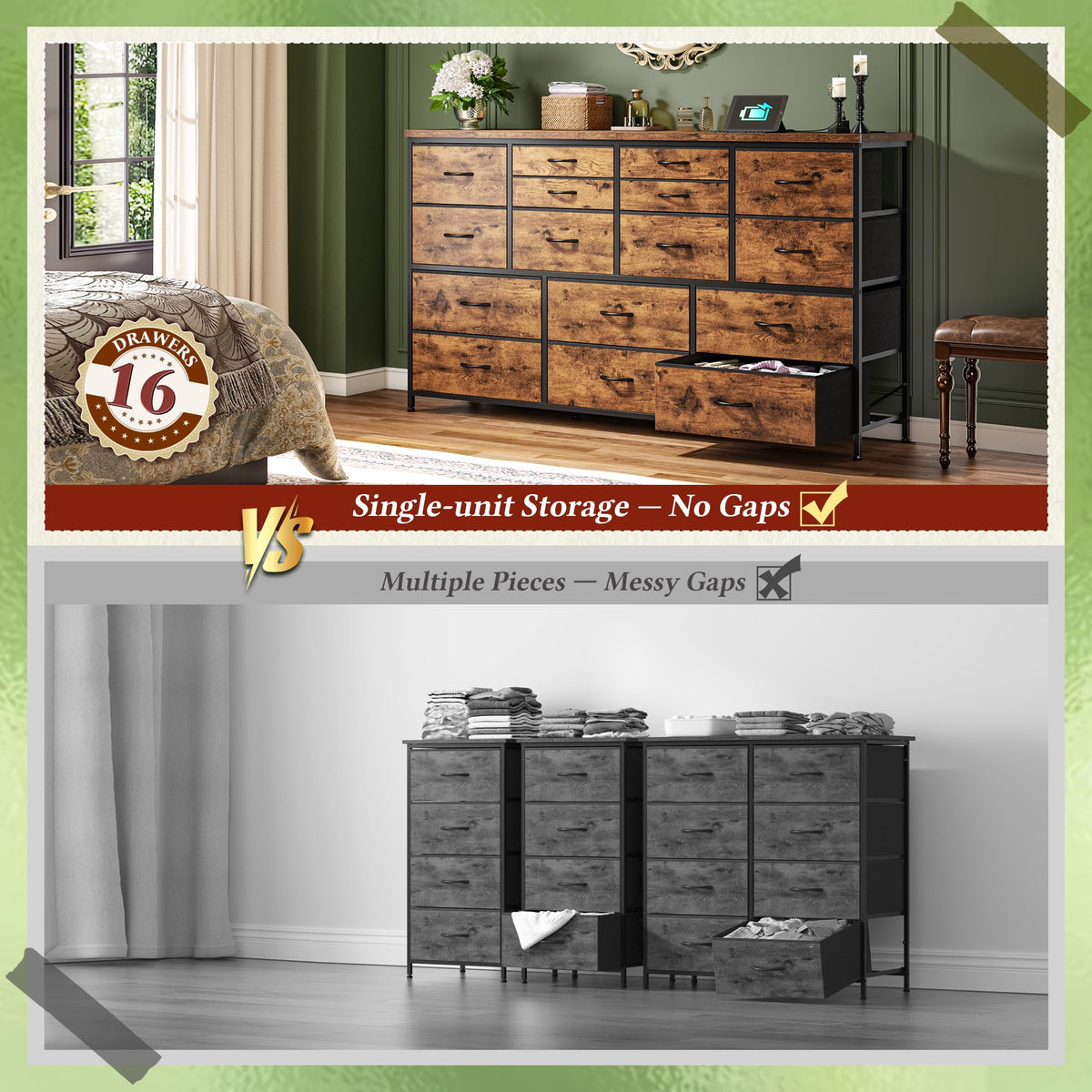 16-Drawer Dresser with Charging Station