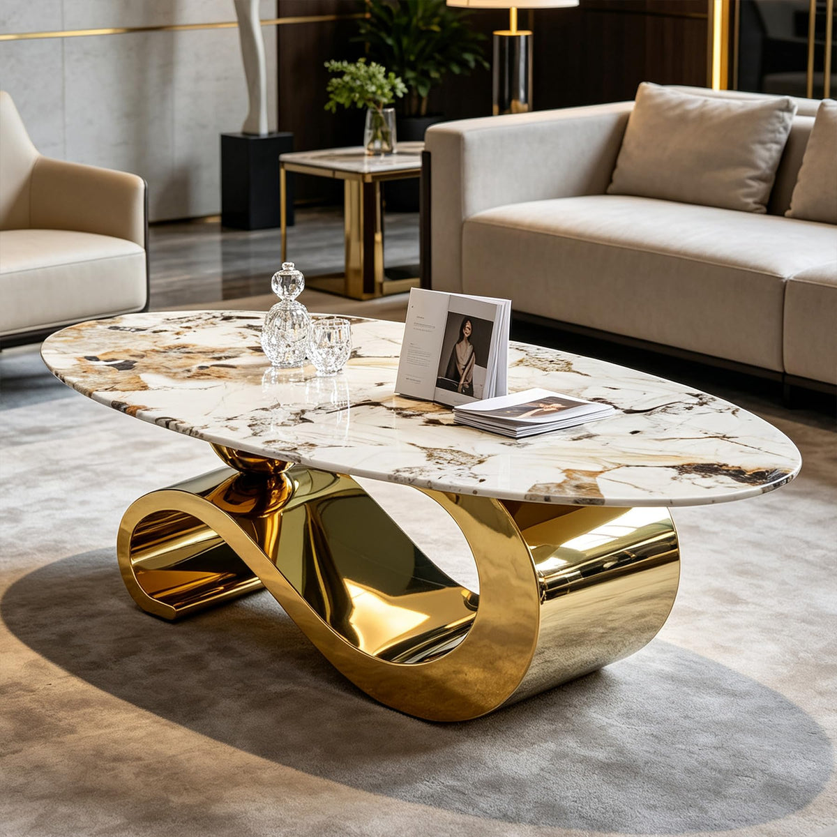 Oval Faux Marble Coffee Table