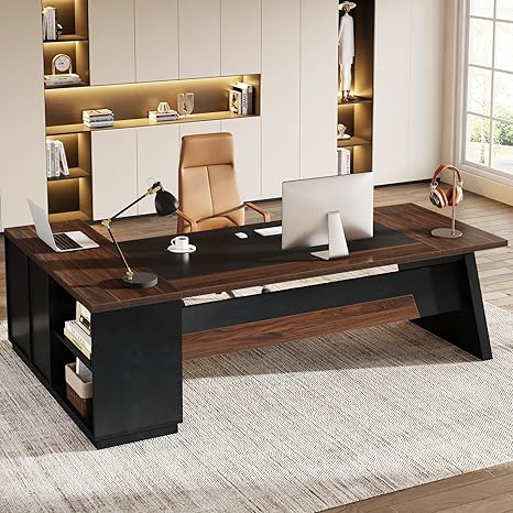 L-Shaped Executive Desk with Drawers & File Cabinet