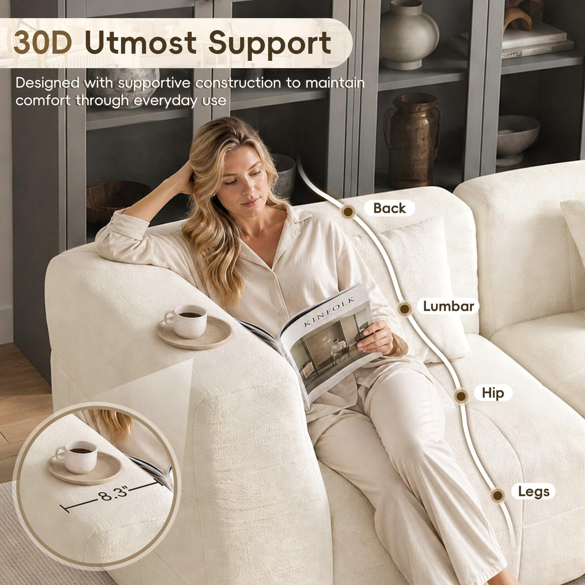 XVD 110" Boneless Couch, Modular Sectional Sofa with Deep Seat, Off White