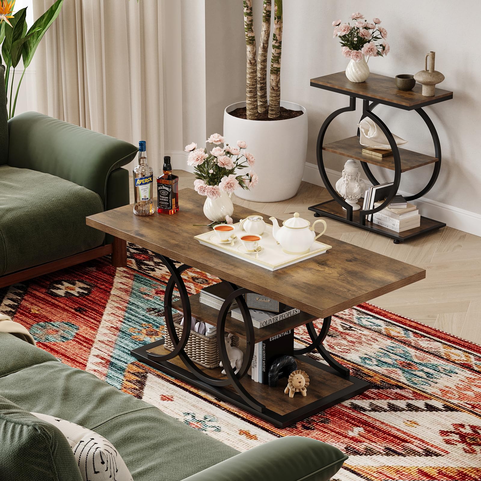 47" 3-Tier Rustic Coffee Table with Storage