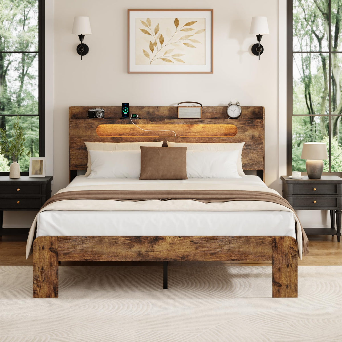 Queen Platform Bed with Storage Headboard