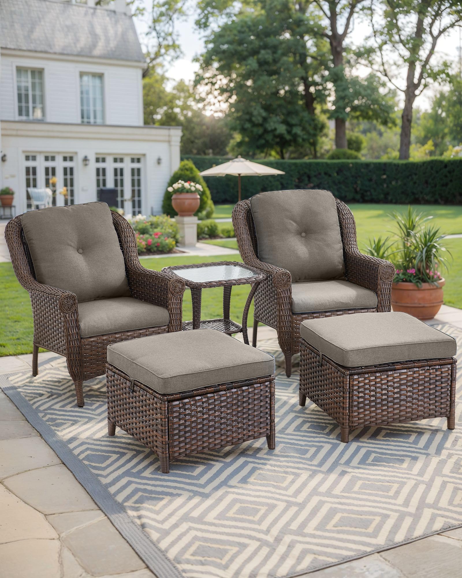 Outdoor Wicker Patio Ottoman Set (2-Piece)