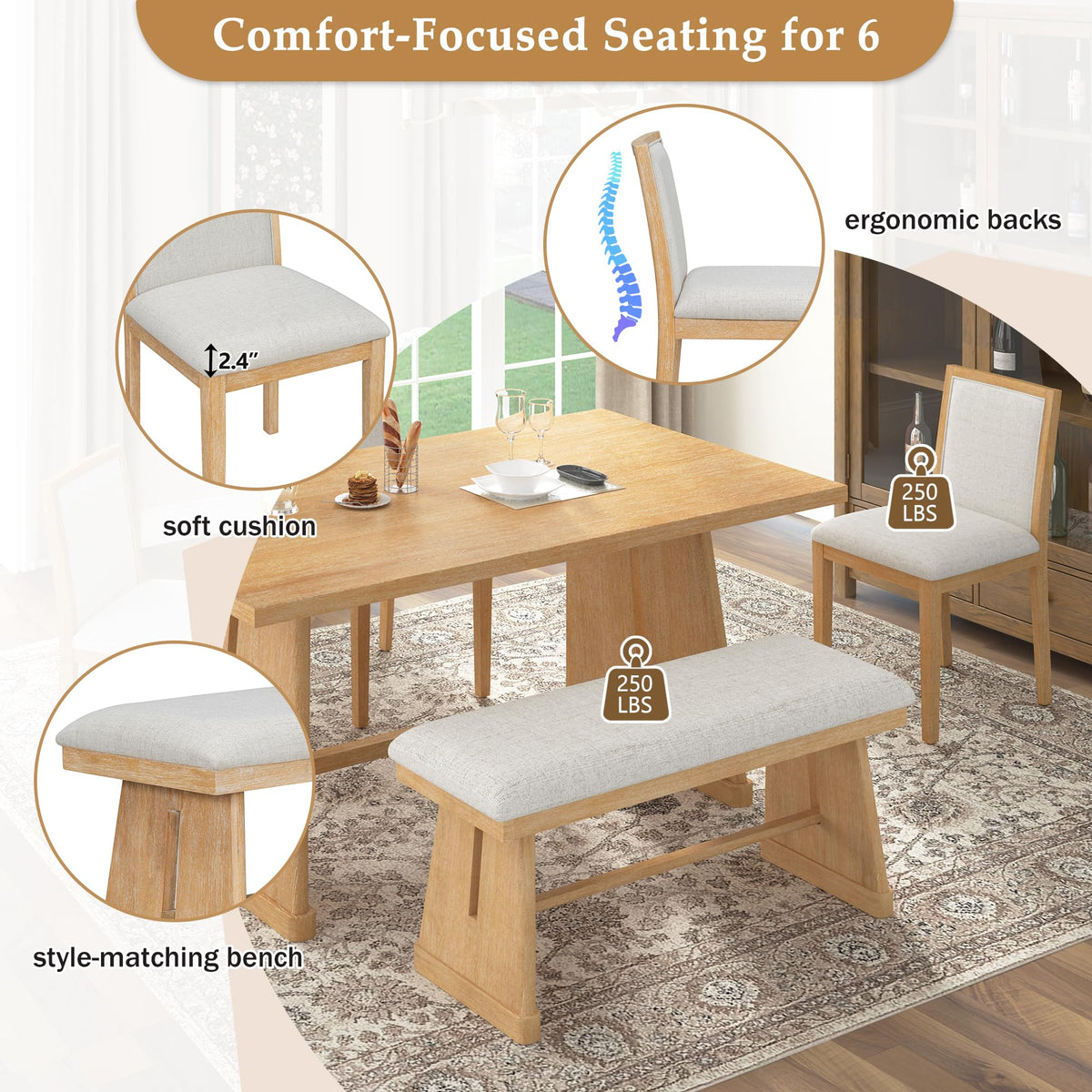 6-Piece Farmhouse Dining Set