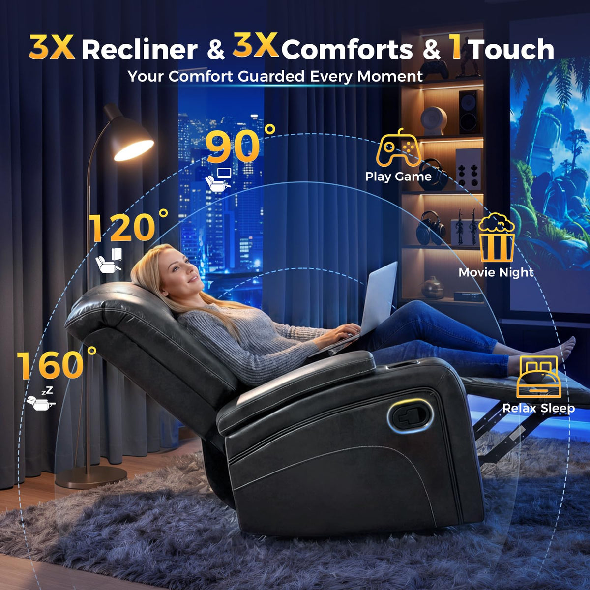 3-Seater Microfiber Reclining Sofa