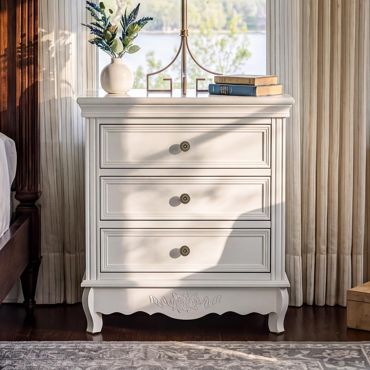 Homsee Nightstand Set of 2, Pre-Assembled Bedside Table, 23.6" W, White