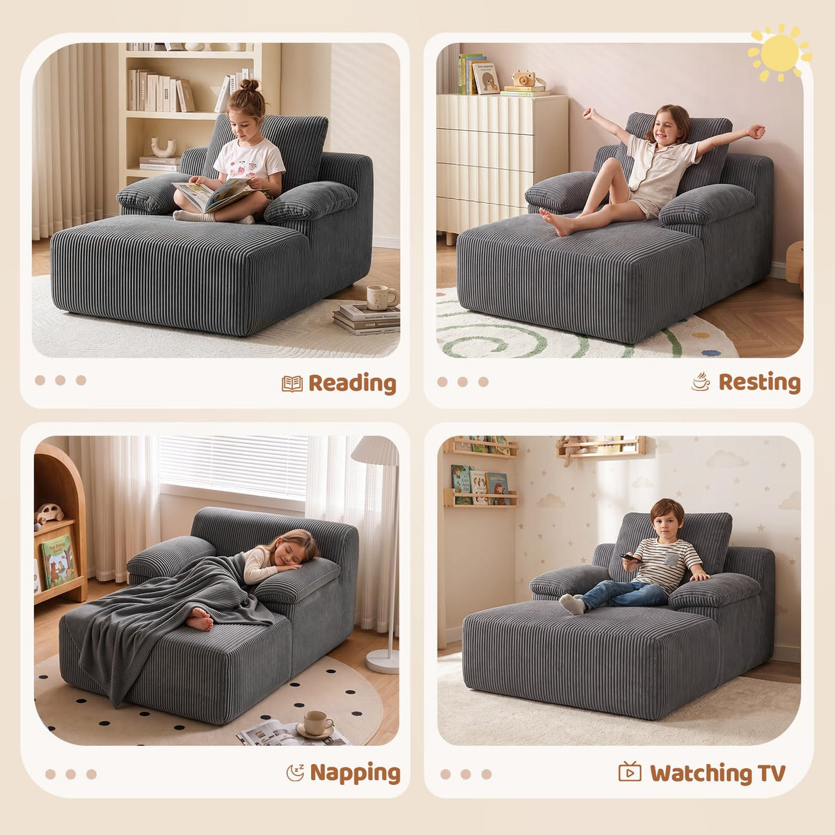 Kids Corduroy Chaise Lounge