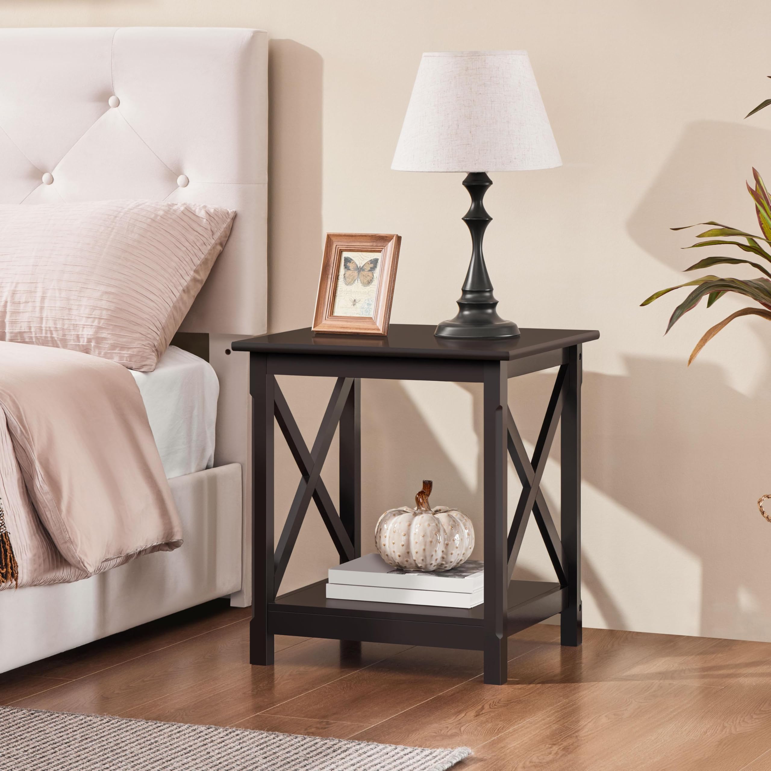 2-Tier X-Design End Table with Storage Shelf
