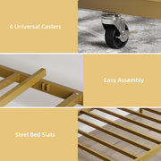 IDEALHOUSE Twin Daybed with Trundle, Metal Trundle Bed, Sofa Bed Frame, Heavy Duty Metal Slats, for Living Room, Bedroom, Guest Room, Space Saving, Gold