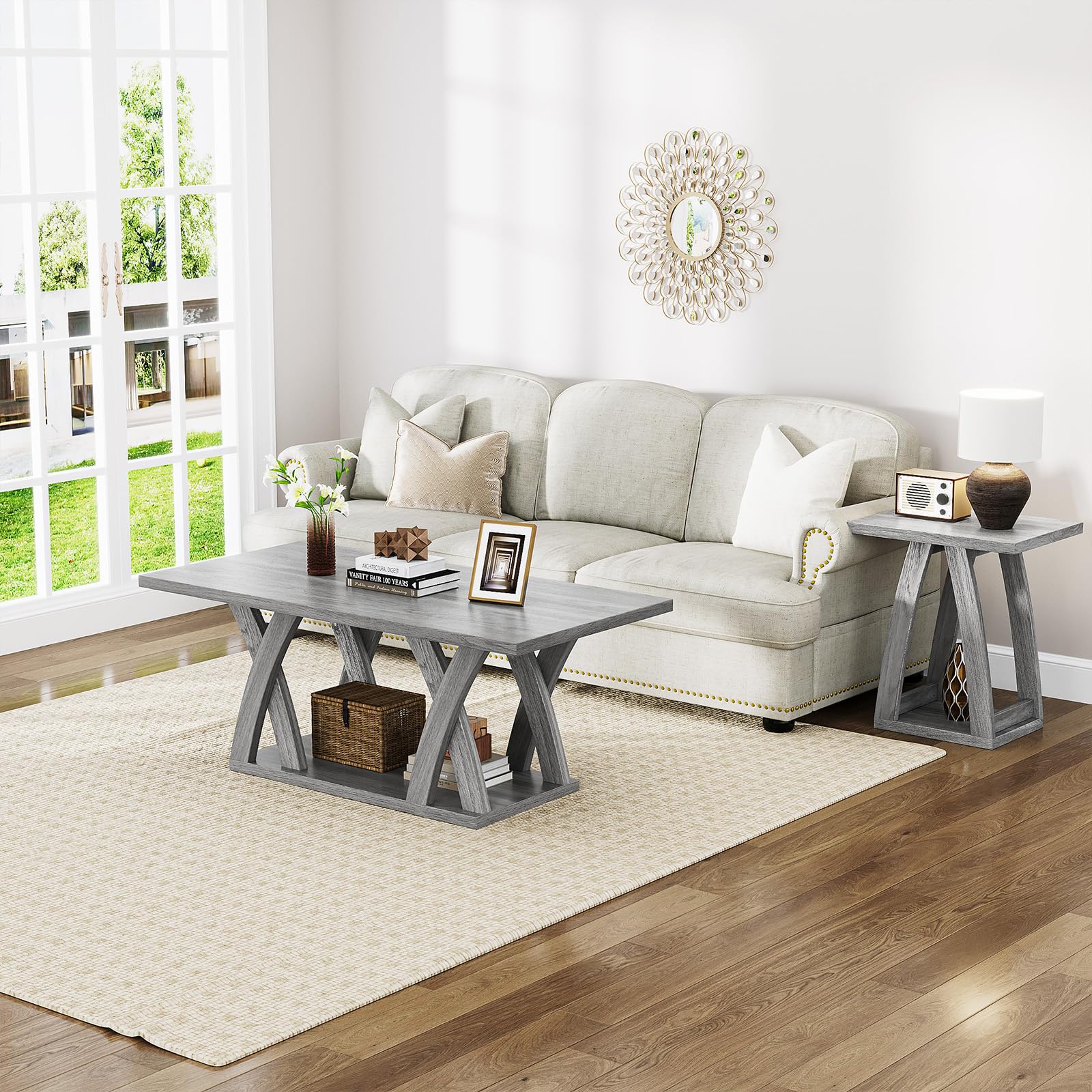 Farmhouse Coffee Table with Storage Shelf