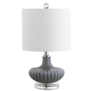 18" Fluted Glass & Lucite Table Lamp | Teardrop Base, Drum Shade, LED