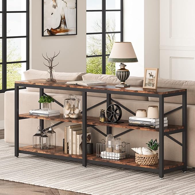 70.9" 3-Tier Industrial Console Table with Storage Shelves